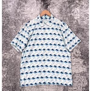 Tommy Bahama Shirt Medium Mens Silk Tile Geometric Cube Camp Button Up